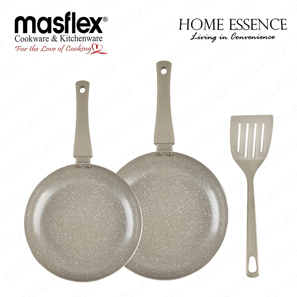 Home Essence by Masflex 3pcs Aluminum Induction Cookware w/ Ceramic Marble Non-Stick Coating Frypan
