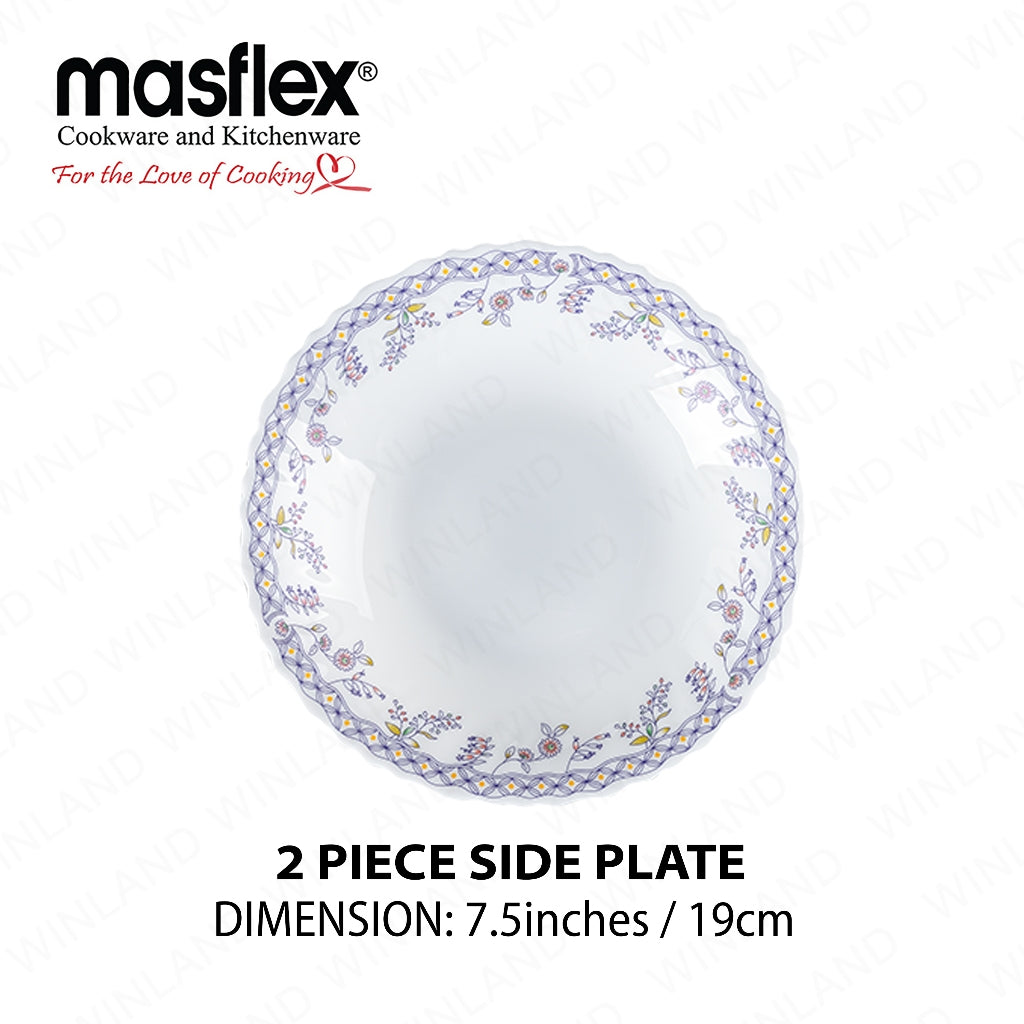 Masflex by Winland Set of 8PCS Azure, Ornate, Lavender Tempered Glass/Microwave Safe Dinnerware Set