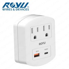Royu by Winland 2-Gang Wall Adapter With Fast Charging 2 USB Ports 10A/250V RWA101