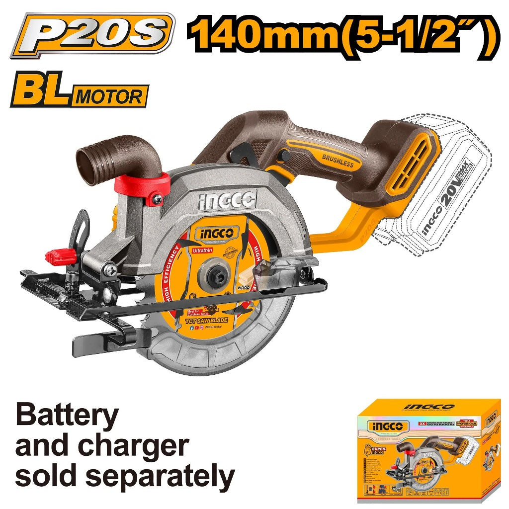 Ingco by Winland P20S/20V Lithium-Ion Cordless Circular Saw with Blower & Brushless Motor CSLI14021/CSLI1402