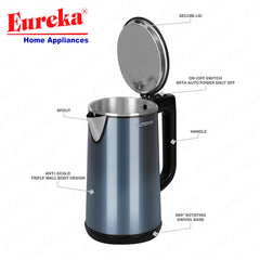 Eureka by Winland 1.8L Trilayer Electric Kettle Premium Stainless Steel Inner, Lid & Spout EKR-1.8LT