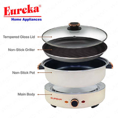 Eureka by Winland 5L Multicooker Non-stick Hotpot with Griller with 6-Cooking Function 1500W EHG-5L