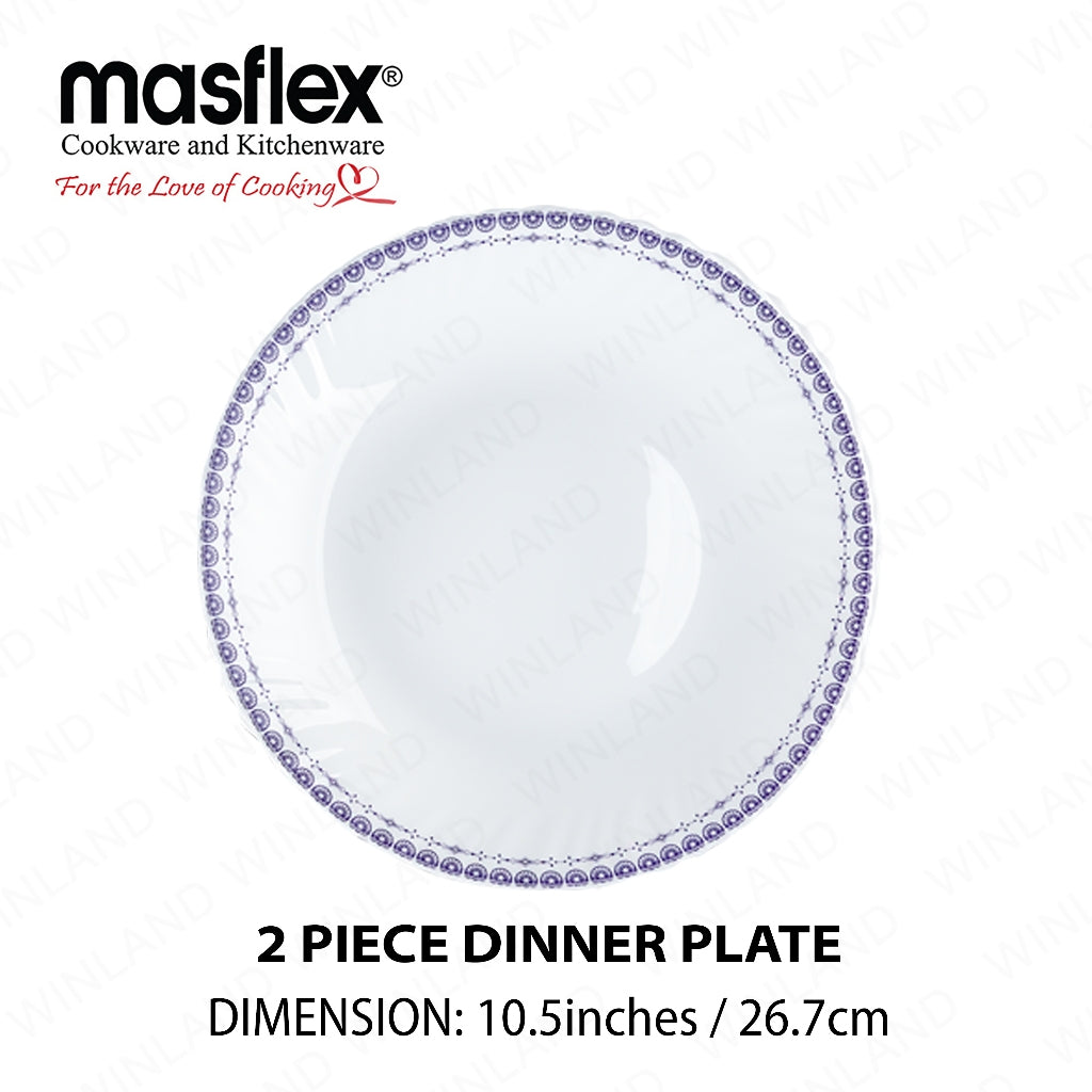 Masflex by Winland Set of 8PCS Azure, Ornate, Lavender Tempered Glass/Microwave Safe Dinnerware Set