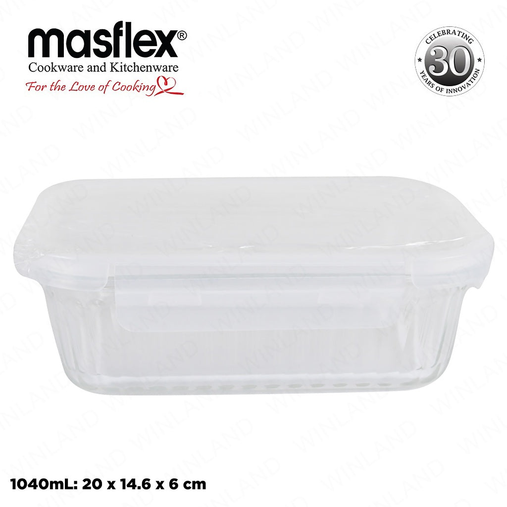 Masflex by Winland Airtight Rectangular Borosilicate Glass Food Container with 4-Latch Locking Lid