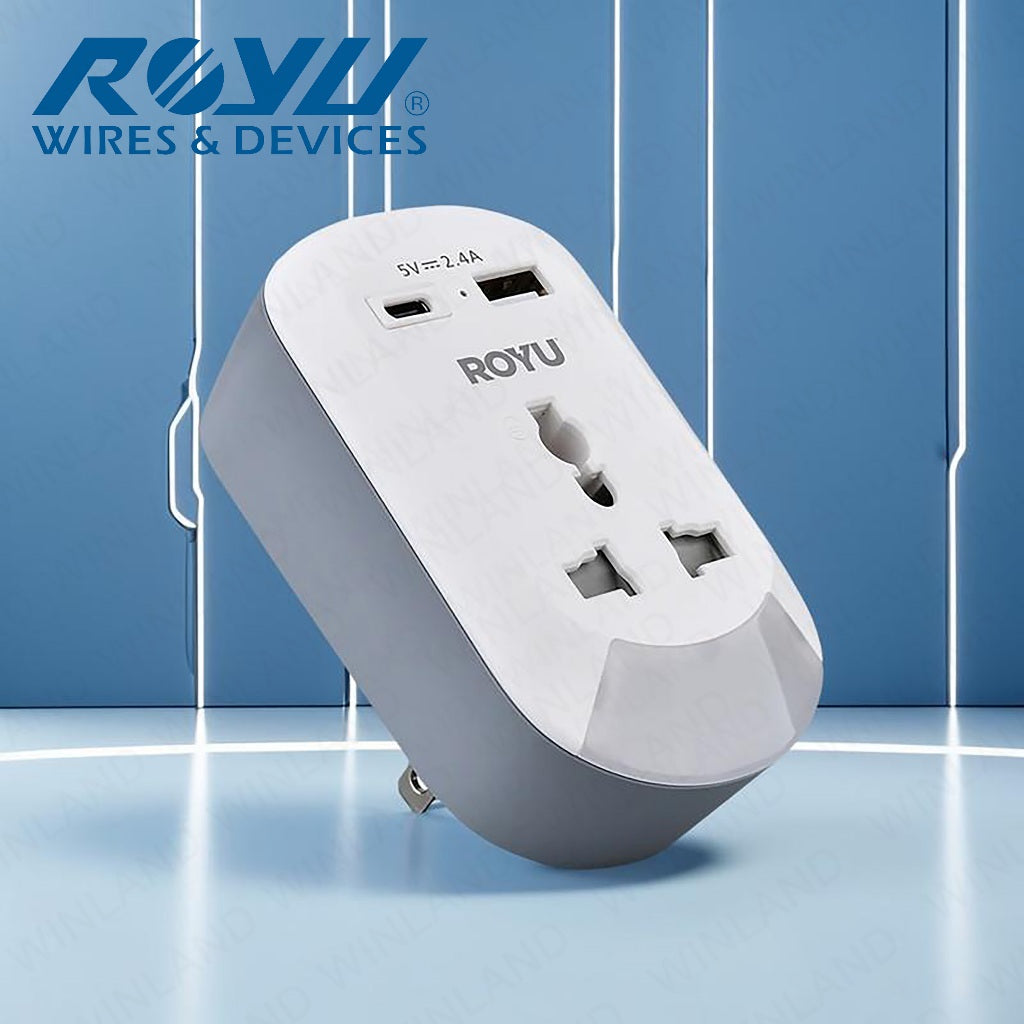 Royu by Winland 1-Gang Wall Adapter with Night Light and USB Ports 10A/250V REDPL129