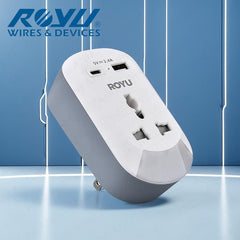 Royu by Winland 1-Gang Wall Adapter with Night Light and USB Ports 10A/250V REDPL129