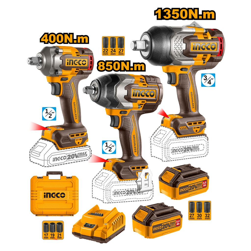 Ingco by Winland P20S/20V Lithium-Ion 3PCS Combo Kit w/ Cordless Impact Wrench (CIWLI201351) ING-CT