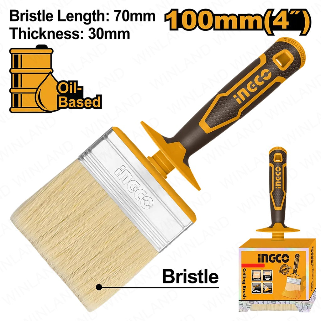 Ingco by Winland 4inches (100*30mm) Ceiling Brush For Oil-Based Paint HCLB100308 ING-HT