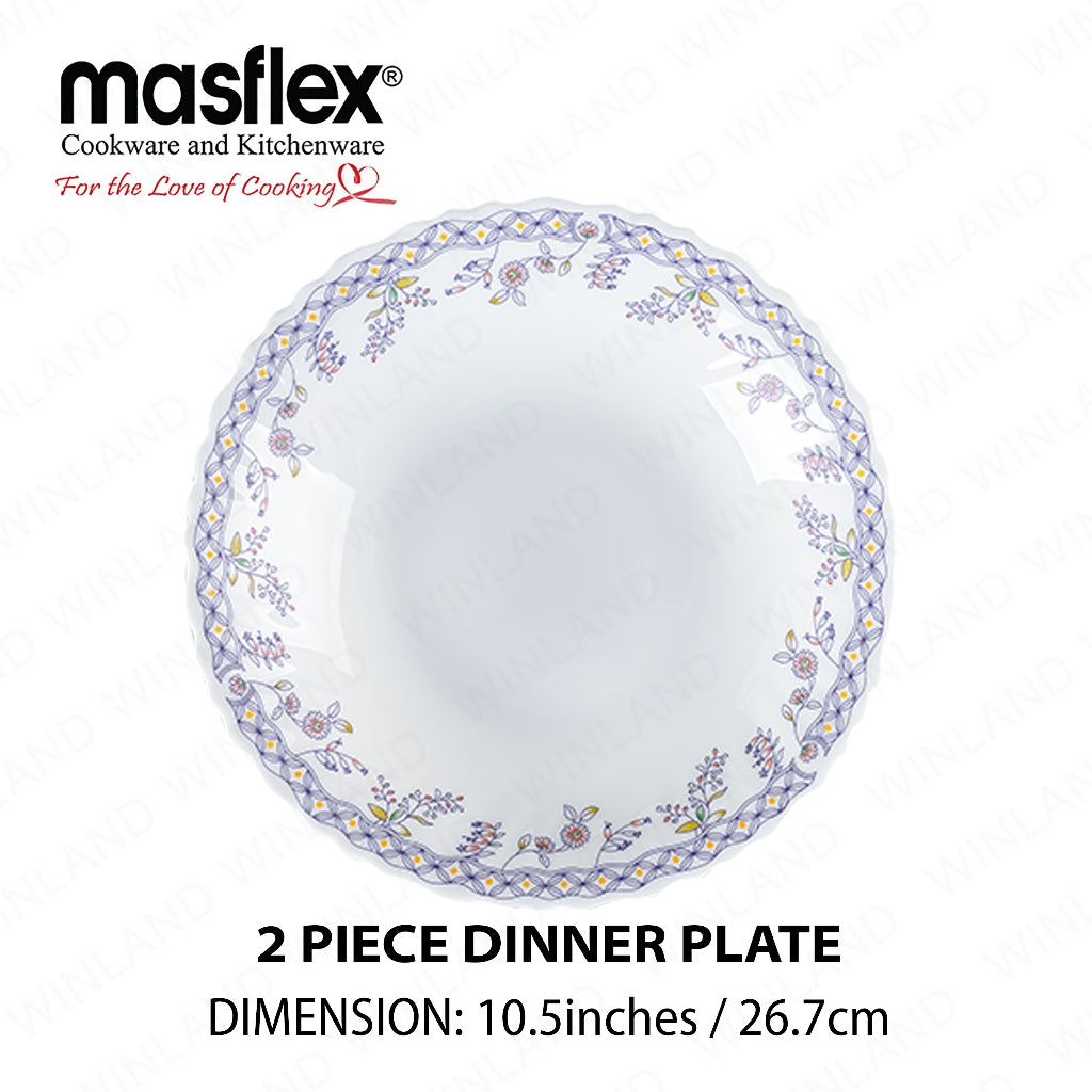 Masflex by Winland Set of 8PCS Azure, Ornate, Lavender Tempered Glass/Microwave Safe Dinnerware Set
