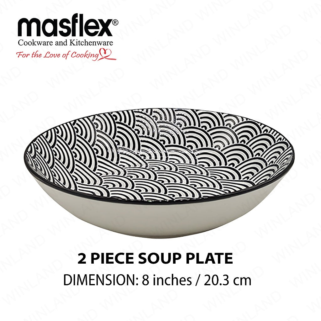 Masflex by Winland 8 Piece Set Wavy Porcelain Tempered Glass/Microwave Safe Dinnerware Set ZN-1008