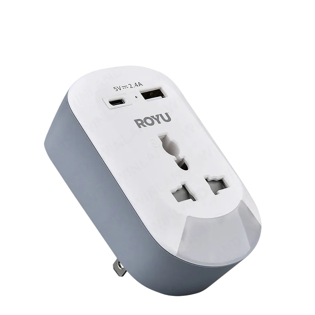 Royu by Winland 1-Gang Wall Adapter with Night Light and USB Ports 10A/250V REDPL129