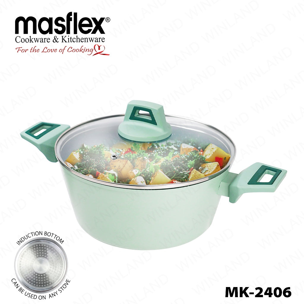 Masflex by Winland Pistachio Series Forged Casserole with Tempered Glass Lid 20 | 24 | 28cm