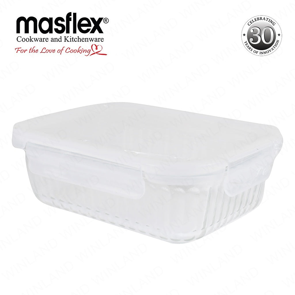 Masflex by Winland Airtight Rectangular Borosilicate Glass Food Container with 4-Latch Locking Lid