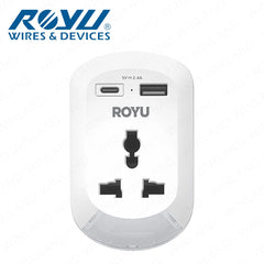Royu by Winland 1-Gang Wall Adapter with Night Light and USB Ports 10A/250V REDPL129