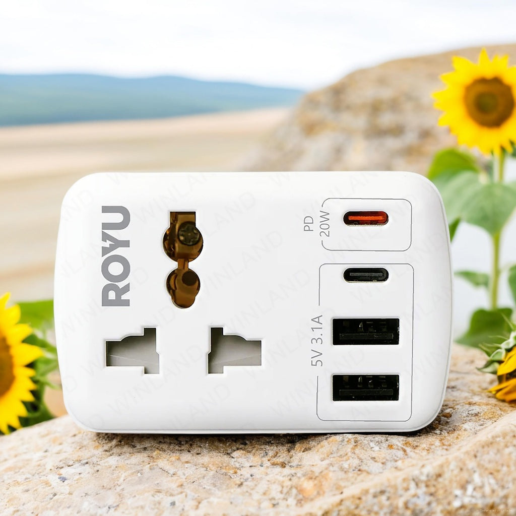 Royu by Winland International + Flat Adapter with USB (2A+1C & 1 Fast C) REDPL128