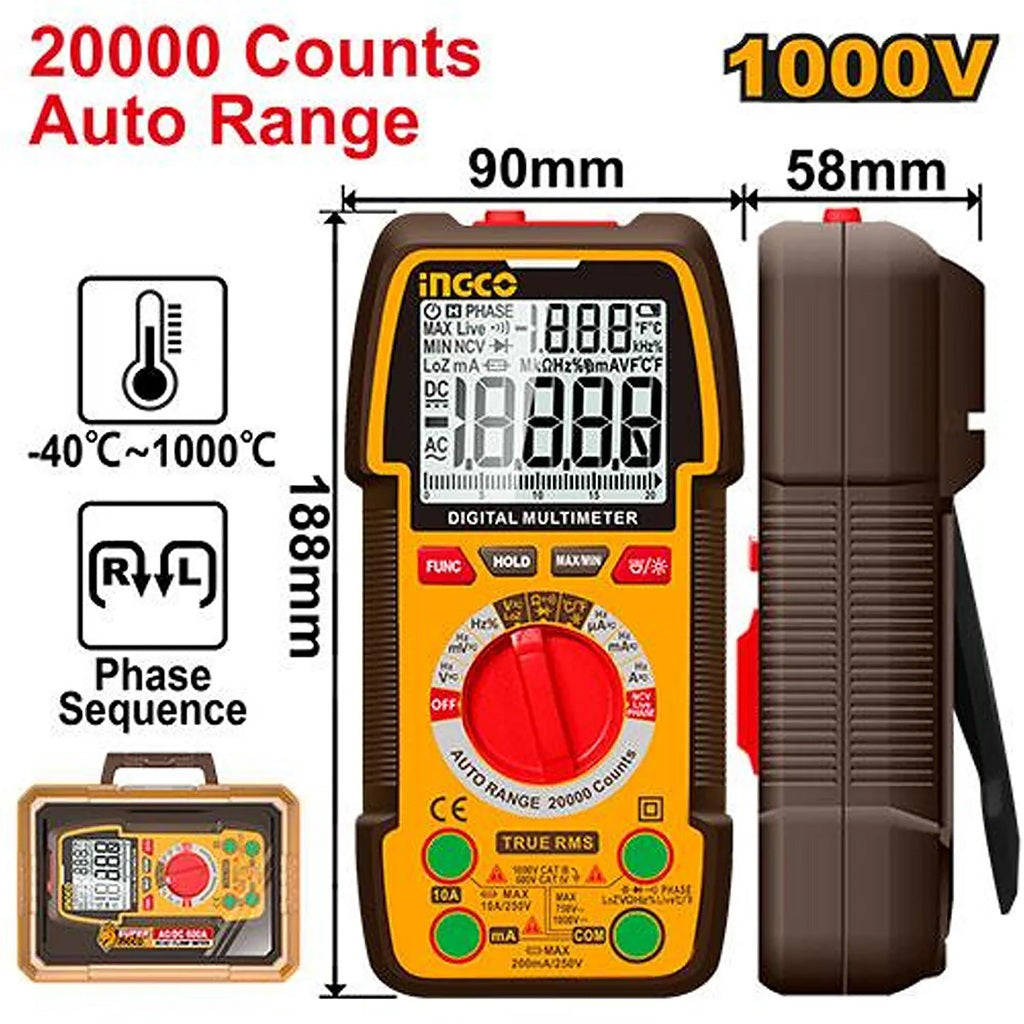 Ingco by Winland TRUR RMS 2000counts Digital Multimeter for Voltage, Current, Resistance Measurement