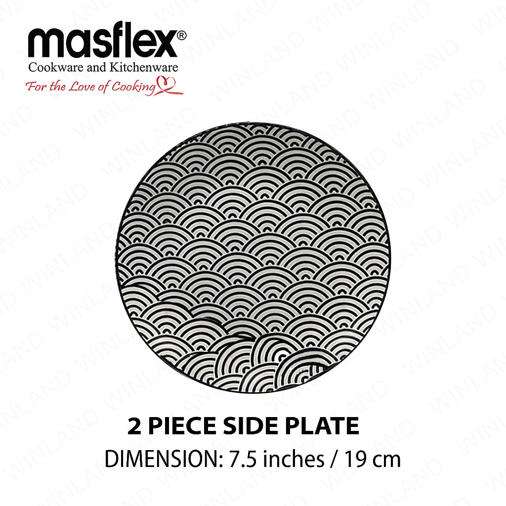 Masflex by Winland 8 Piece Set Wavy Porcelain Tempered Glass/Microwave Safe Dinnerware Set ZN-1008