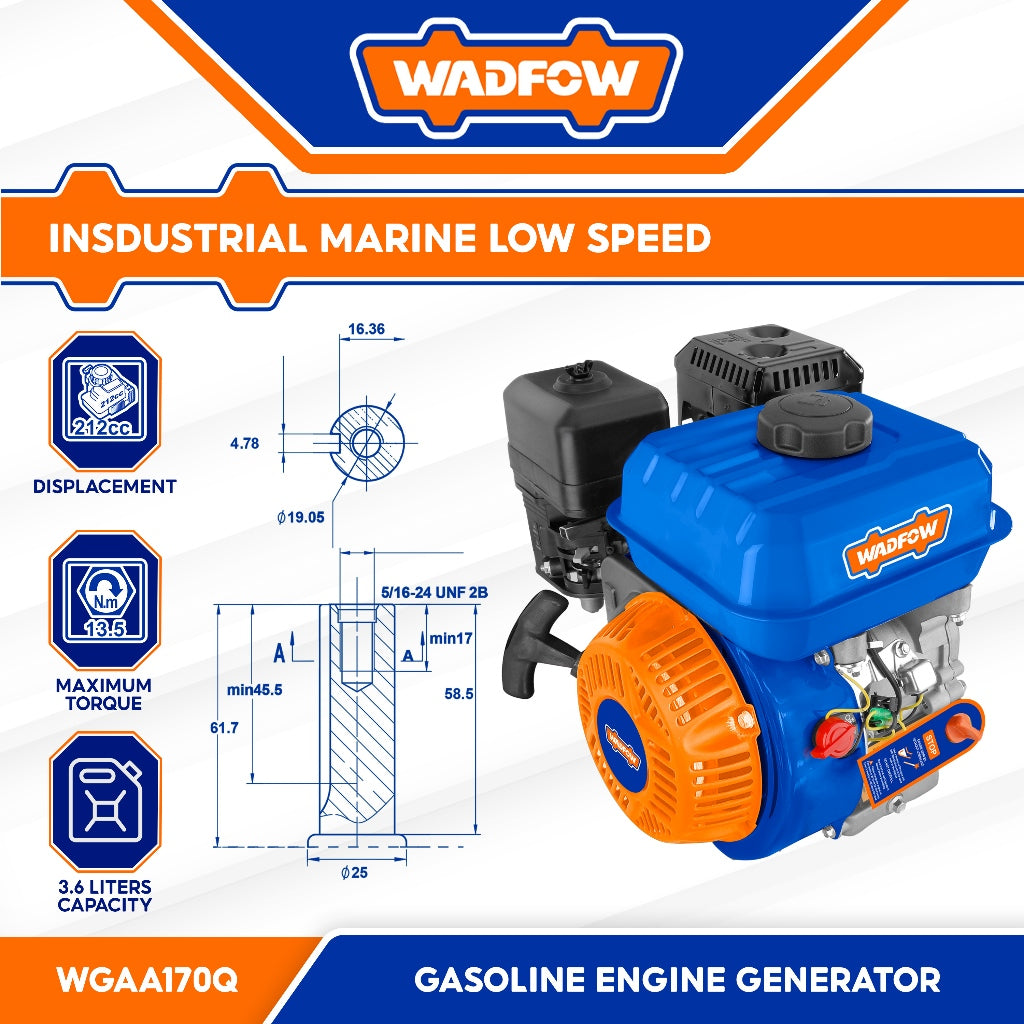 Wadfow by Winland 7.0HP 4-stroke Industrial Marine Low Speed Gasoline Engine Generator WGNAA170Q