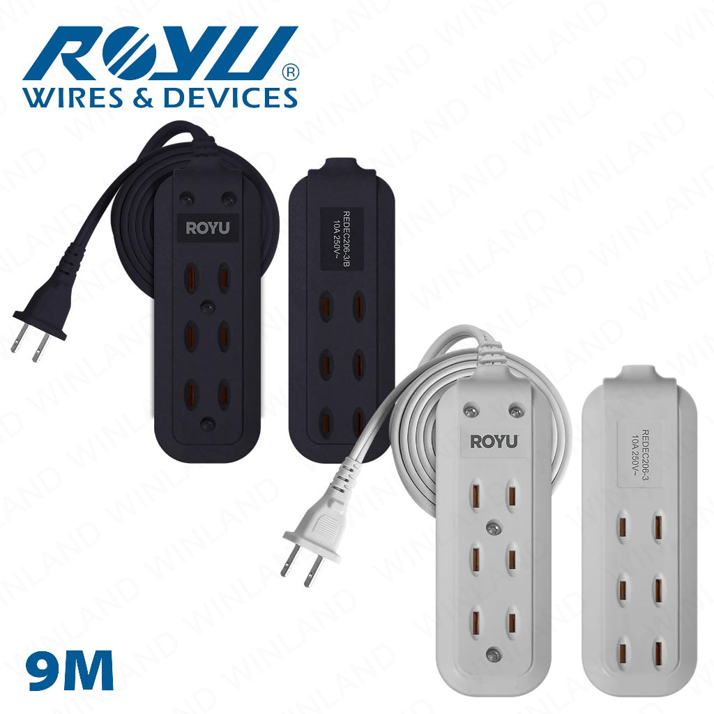 Royu by Winland 3 + 3 Gang Flat Pin Extension Cord (6M | 9M Extension Cord 250V/10A) REDEC206