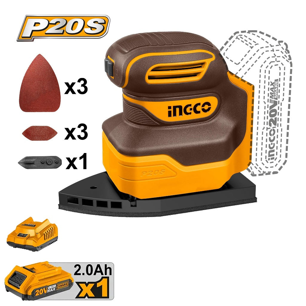 Ingco by Winland P20S/20V Lithium-Ion Cordless Palm Sander CPSLI2014 ING-CT