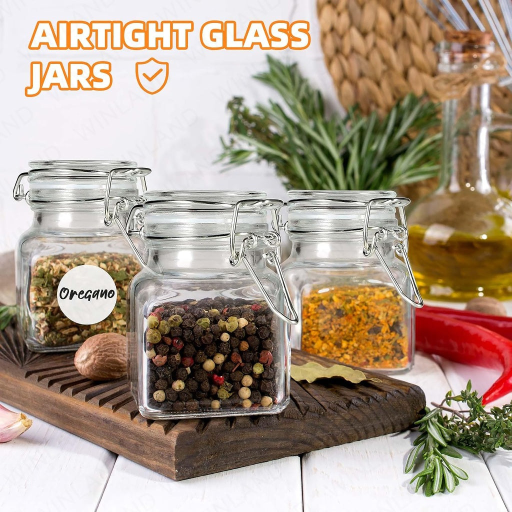 Circleware by Masflex Set of 4 PCS 3.76oz | 110ml Mini Glass Spice Jar with Gasket and Clips GF-6719