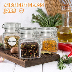 Circleware by Masflex Set of 4 PCS 3.76oz | 110ml Mini Glass Spice Jar with Gasket and Clips GF-6719
