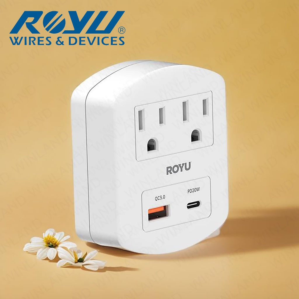 Royu by Winland 2-Gang Wall Adapter With Fast Charging 2 USB Ports 10A/250V RWA101