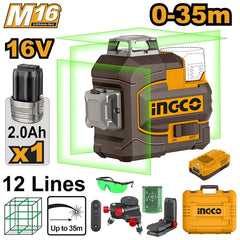 Ingco by Winland 16V/M16 Lithium-Ion Cordless 3D Laser Level Green Laser Level Range: 0~35m ING-CT