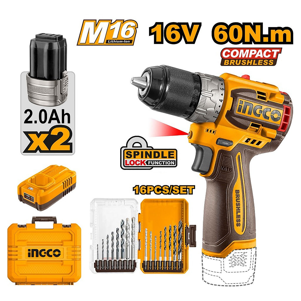 Ingco by Winland 16V/M16 Lithium-Ion Brushless Compact Cordless Impact Drill COSLI241199 ING-CT