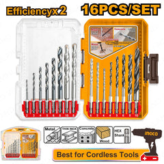 Ingco by Winland 16PCS/Set Metal, Masonry, and Wood Drill Bits Set with Hex Shank AKDL11608 ING-HT