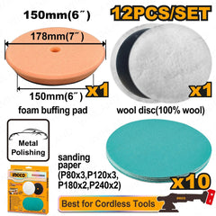 Ingco by Winland 12PCS/Set (6inches/∅150mm) Polishing and Grinding Set APG15012 ING-HT
