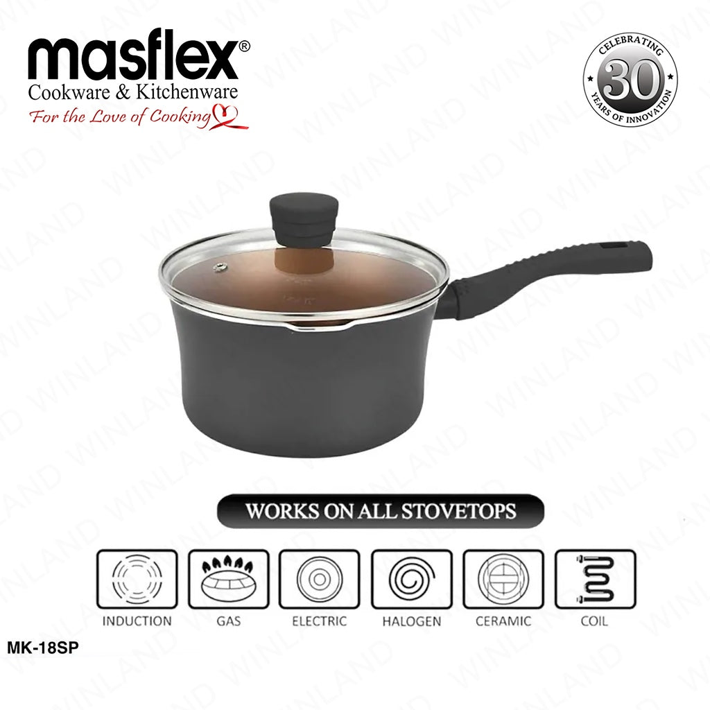 Masflex by Winland Prestige Series Induction Non-Stick Saucepan with Glass Lid 18cm | 20cm