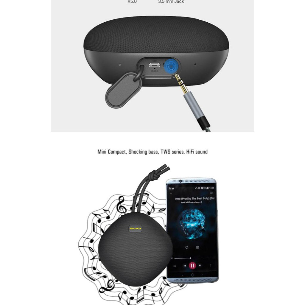 Awei by Winland Mini Portable Bluetooth Wireless Waterproof Speaker Audio Sound with AUX Y336