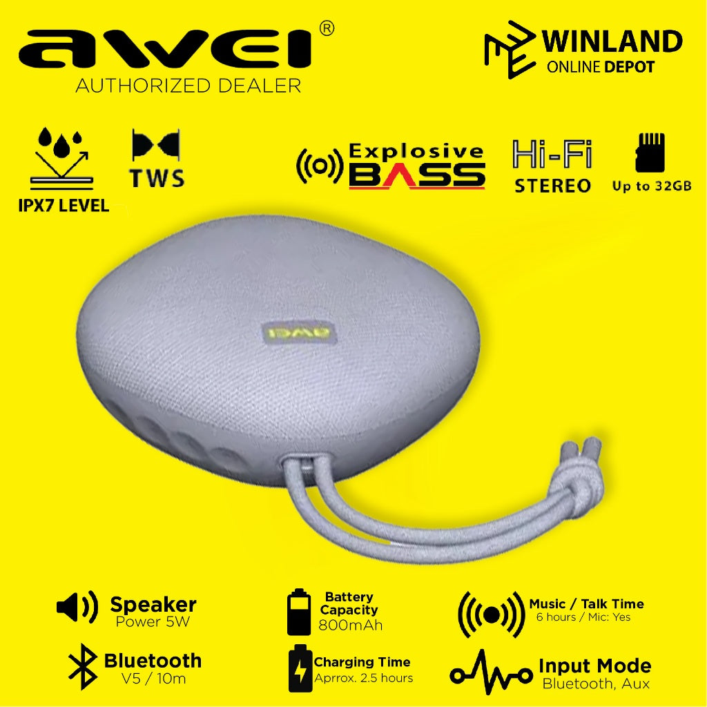 Awei by Winland Mini Portable Bluetooth Wireless Waterproof Speaker Audio Sound with AUX Y336