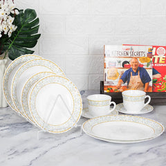 Masflex by Winland 10 pieces Opal Dinner Set in Goldline Design Made of Glass & Microwave Safe JT-17