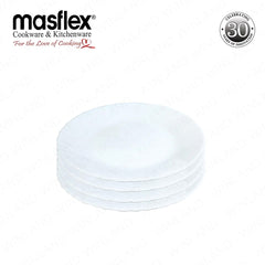 Masflex by Winland 4PCS Quarter Plate (7.5 inch / 190.5 mm) in White Glass and Microwave Safe JT-104