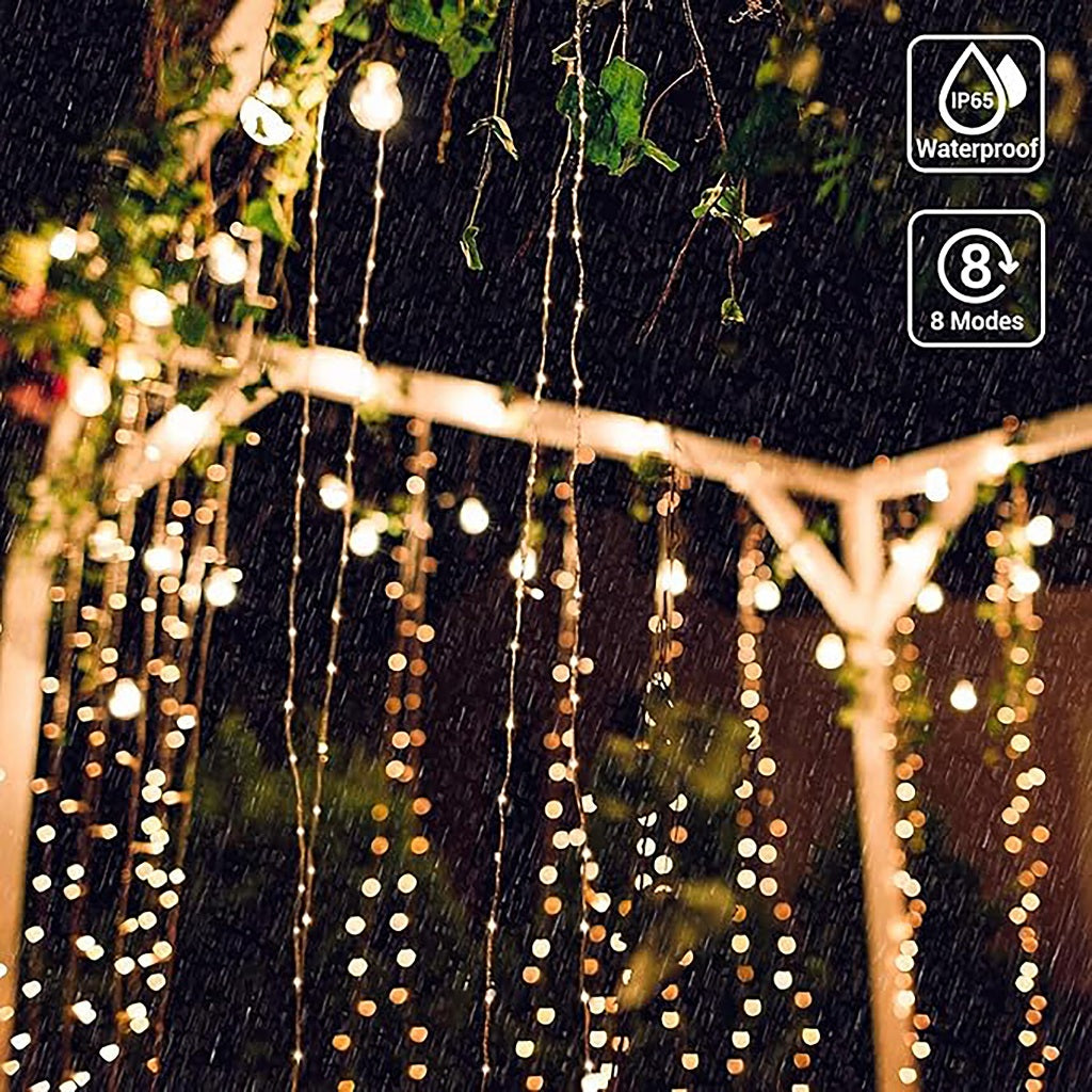 Firefly by Winland Christmas Solar Curtain Lights Warm White 8-effects 400-200 Lights Transparent