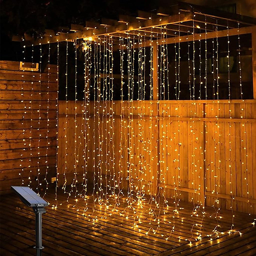 Firefly by Winland Christmas Solar Curtain Lights Warm White 8-effects 400-200 Lights Transparent