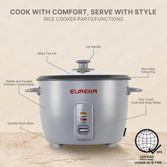 Eureka by Winland 1.0L-1.8L Drum Type Rice Cooker Non-Stick Inner Pot without Steamer Onyx Series