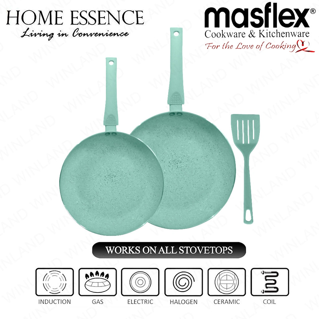 Home Essence by Masflex 3pcs Aluminum Induction Cookware w/ Ceramic Marble Non-Stick Coating Frypan