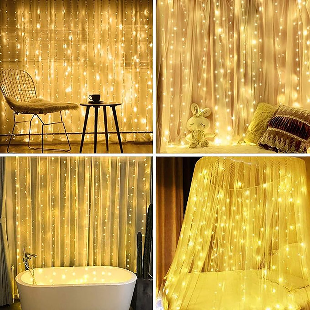 Firefly by Winland Christmas Solar Curtain Lights Warm White 8-effects 400-200 Lights Transparent