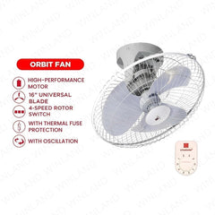 Standard Appliances by Winland 16 Inch Super Wind Plastic Blade Electric Orbit Ceiling Fan SOF-16E