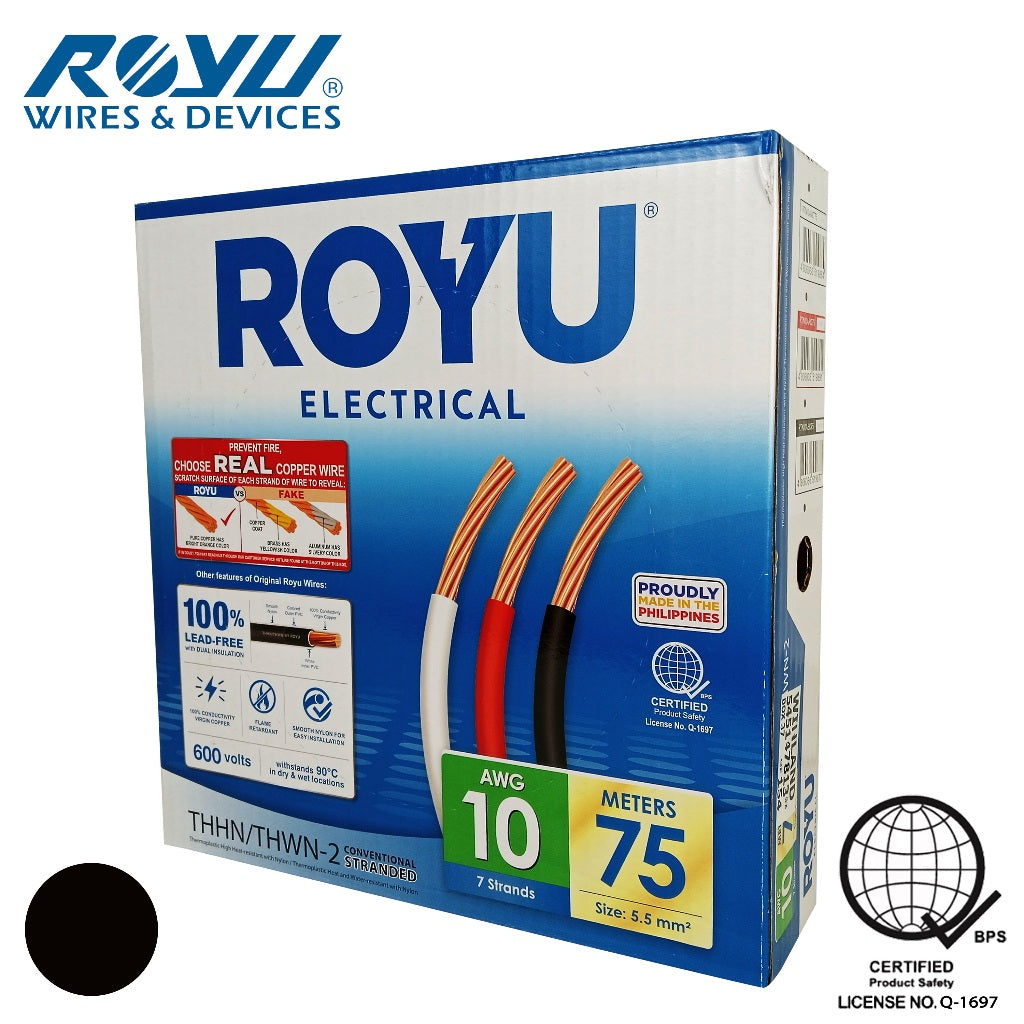 Royu THHN/THWN Stranded Wire 5.5mm² RTN10A Stranded 75 meters Pure Copper 10-AWG