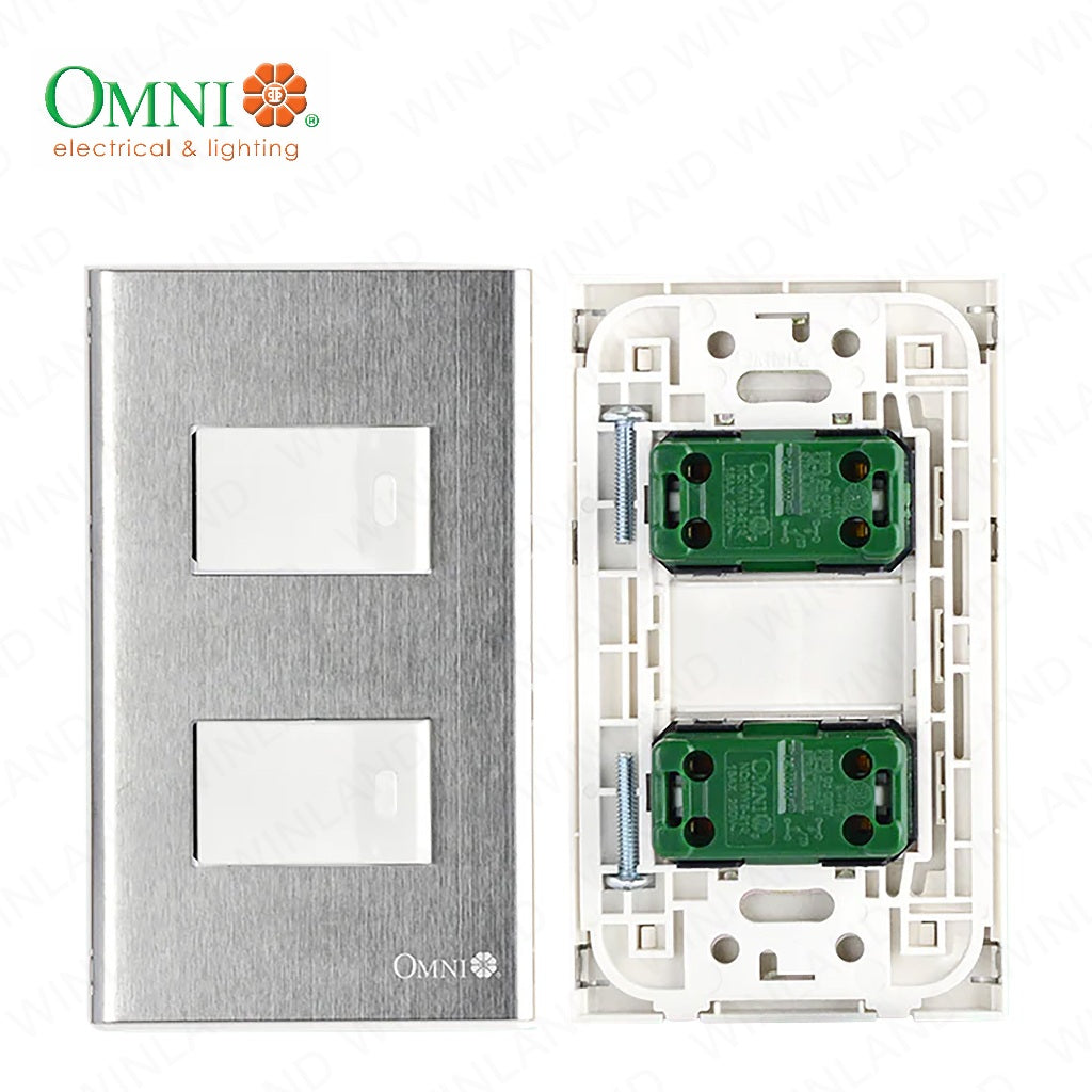 Omni by Winland 2PCS 1-Way Switch in Stainless Plate 16A(250~) Illuminated & Not Illuminated