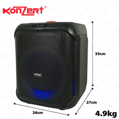 Konzert by Winland 8ON Woofer BT,FM,OTG,MSD,AUX In,Guitar Input, 1 Wireless Mic & & 1 Headworn Mic 1800W PMPO, USB, Bag OTG-8+