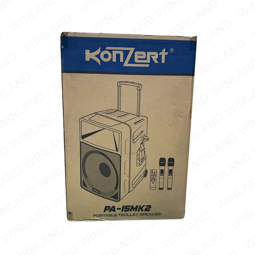 Konzert by Winland 2-Way 500W Powered Portable Rechargeable Trolley Speaker w 2Wireless Mic PA-15MK2