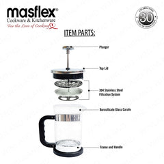 Masflex by Winland 1Liter Borosilicate Glass French Coffee Press Coffee Lovers Classic Design DH-791