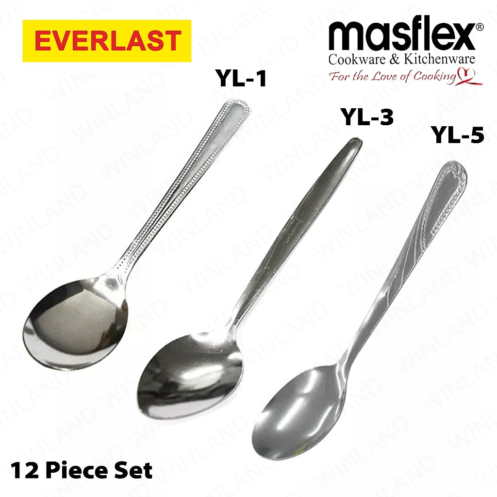 Everlast/Masflex by Winland Stainless Steel 12Piece Set Table Spoon & Fork Dotted, Plain, Curve Dots