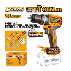 Ingco P20S/20V Lithium-Ion Cordless Impact Drill 96NM CIDLI209681 ING-CT