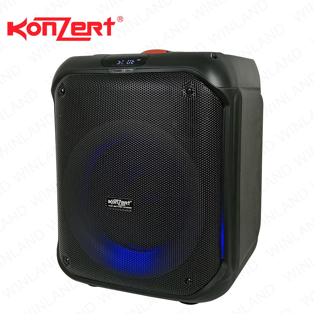 Konzert by Winland 8ON Woofer BT,FM,OTG,MSD,AUX In,Guitar Input, 1 Wireless Mic & & 1 Headworn Mic 1800W PMPO, USB, Bag OTG-8+